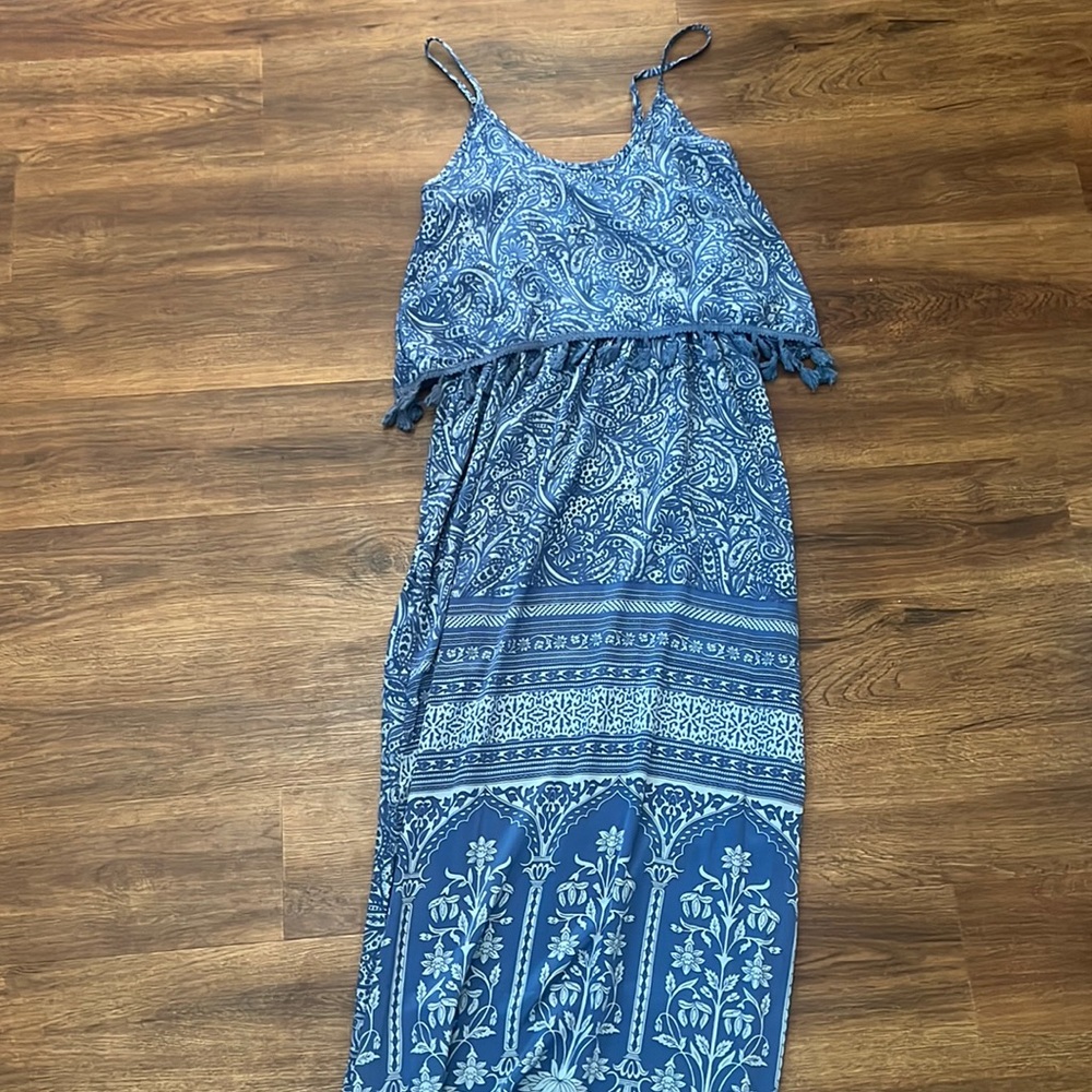 Blue Printed Boho Maxi - NWT, satin material